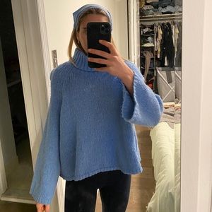 Tory Burch Blue Turtleneck Knit Sweater